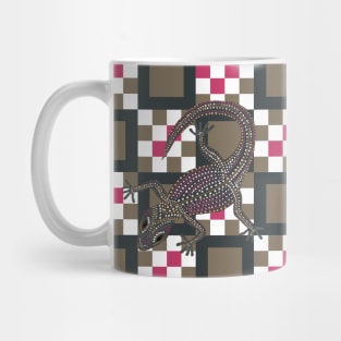 Fun Decorated Gecko on Checkerboard Pattern Mug